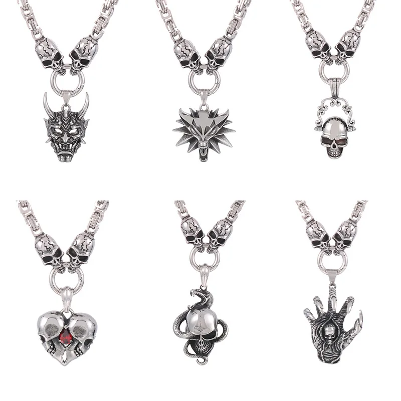 

Vintage Men Skull Head Pendants Necklaces Series Solid Stainless Steel Gothic Punk Statement Jewelry for Men Halloween Gift