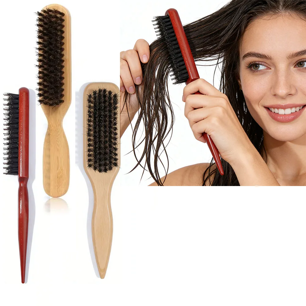 

3PCS Natural Wooden Hair & Beard Care Set - Beech Wood & Bamboo Boar Bristle Brushes for Men's Grooming Women's Voluminous