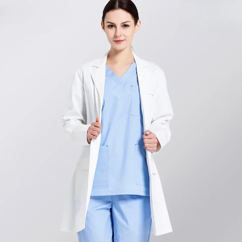 White Lab Coat Elastic Fabric Doctor Uniform Scrubs Outfit Medical Clothing Long Sleeve Doctor Suit Chemistry Elasticity