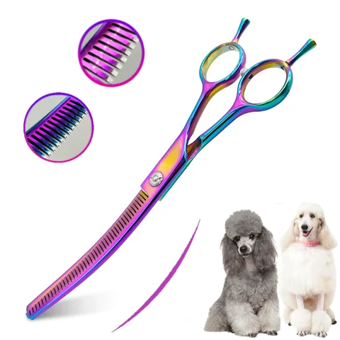 Colorful Dog Curved Thinning Shears 7.0 inch Professional Dog Grooming Scissors Pet Curved Thinning Shears