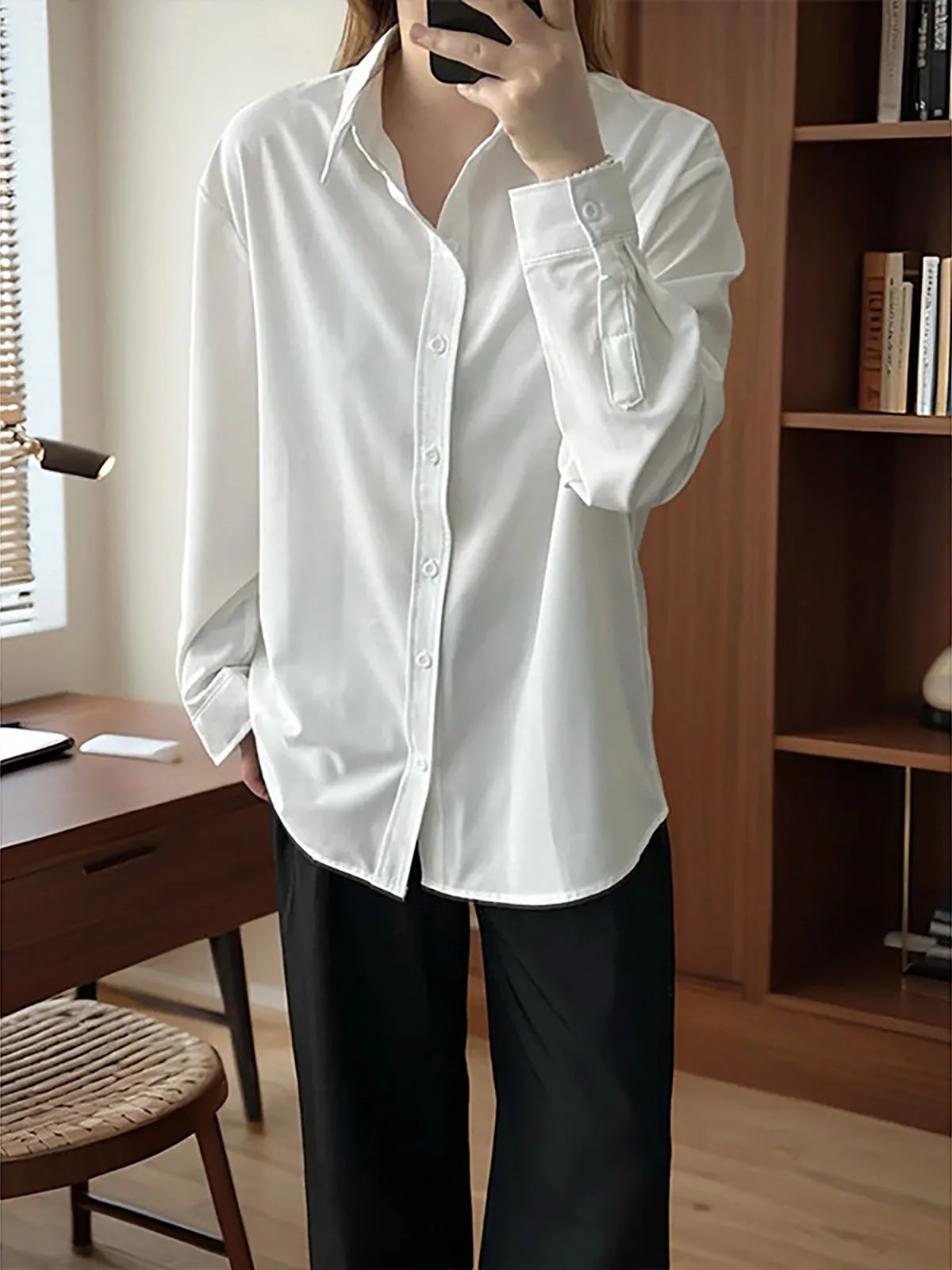 Black Long Sleeve Shirt Men's Women's BF Lightweight Luxury Neutral Style Layering Commute Casual Outerwear Standard Fit