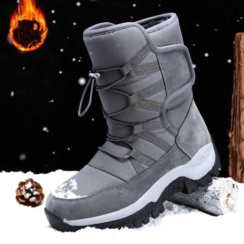 

Male Fur Warm Shoes Plush Winter Plus Fleece Cotton Boots for Men New Leather Waterproof Snow Boots Men Outdoor High-top Shoes
