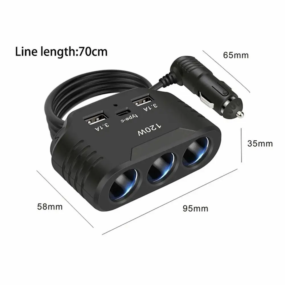 3 in 1 Dual USB Socket 120W Car Cigarette Lighter Splitter 12V 24V Fast Charger Plug Phone Power Adapter for Car DVR