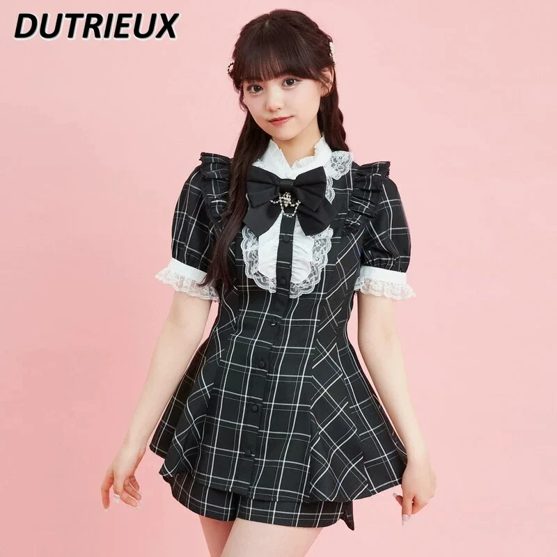 Lolita SC Suit 2024 Summer New Short Sleeve Tops Mine Series Mass Production Series Waist Slimming Cross Bow Dress and Shorts