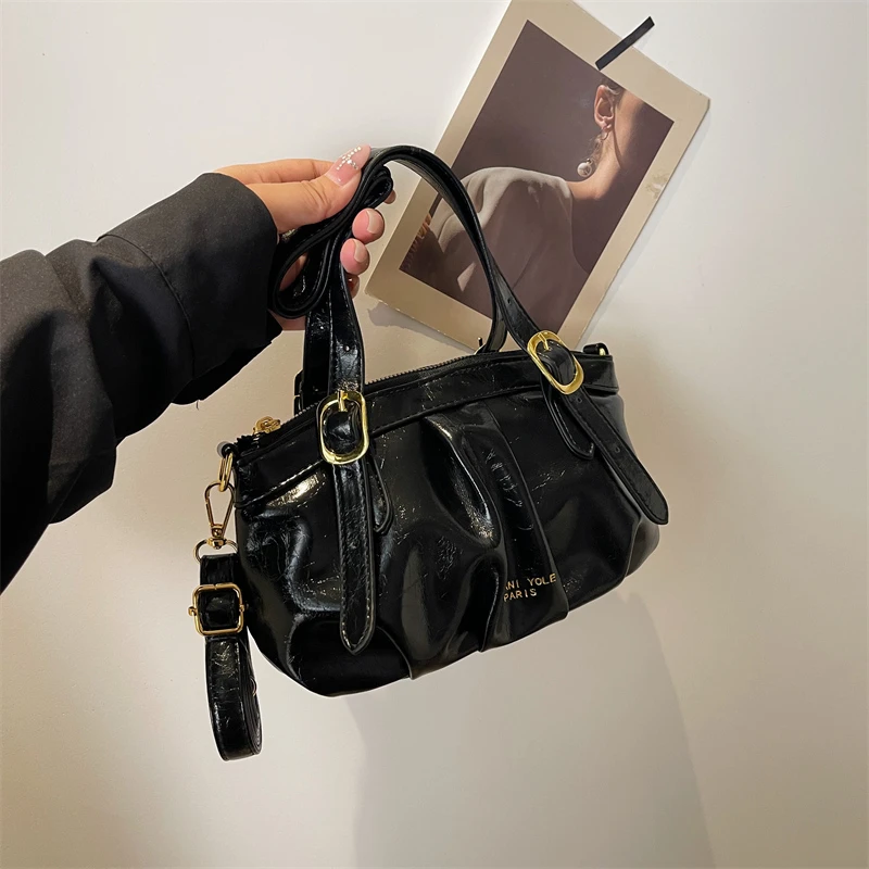 Soft Pu Leather Women's Shoulder Bag High Quality Small Hand Bags Adjustable Shoulder Strap Handbags Pleated Crossbody Bags