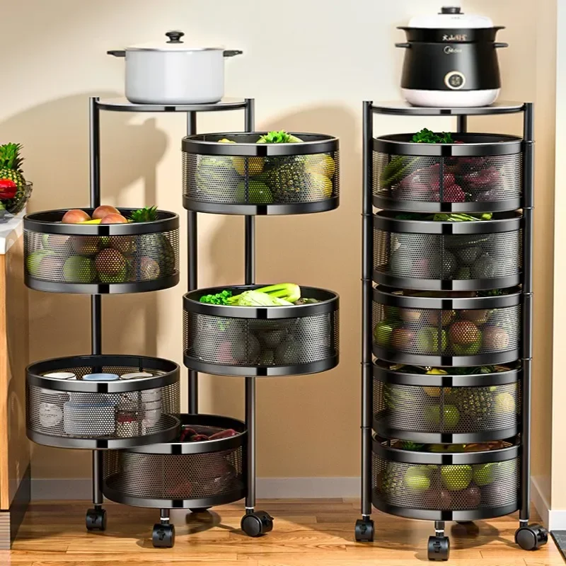 Kitchen Rotation Storage Shelf Floor Multi layer Round Cutlery Holder Household Fruits and Vegetables Organization