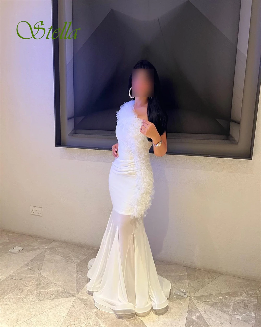 Robe de soirée asymétrique épaule dénudée, personnalisée, fleurs de sirène blanches exquises, robes de bal en Tulle de haute qualité, robes de soirée de tempérament