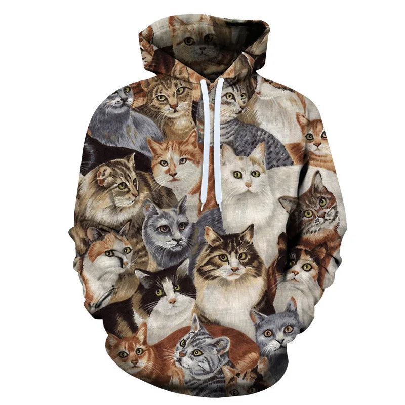 Funny Cat Pattern 3D Print Hoodies Women Streetwear Casual Hooded Sweatshirts Pullover Y2K Tops Tracksuit Unisex Coat Clothing
