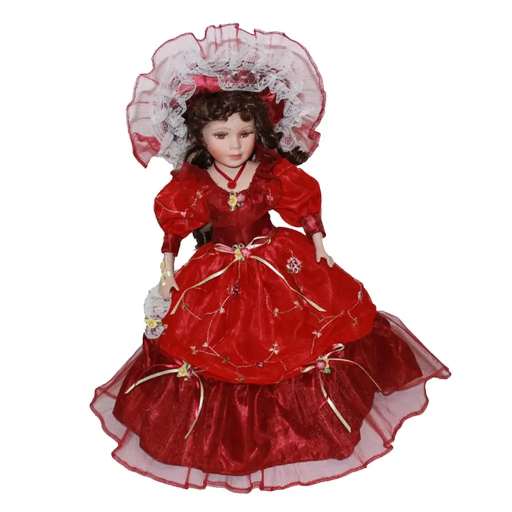 15.74 inch Porcelain Doll Style Lady Figurine, with Stand, Banquet Dress