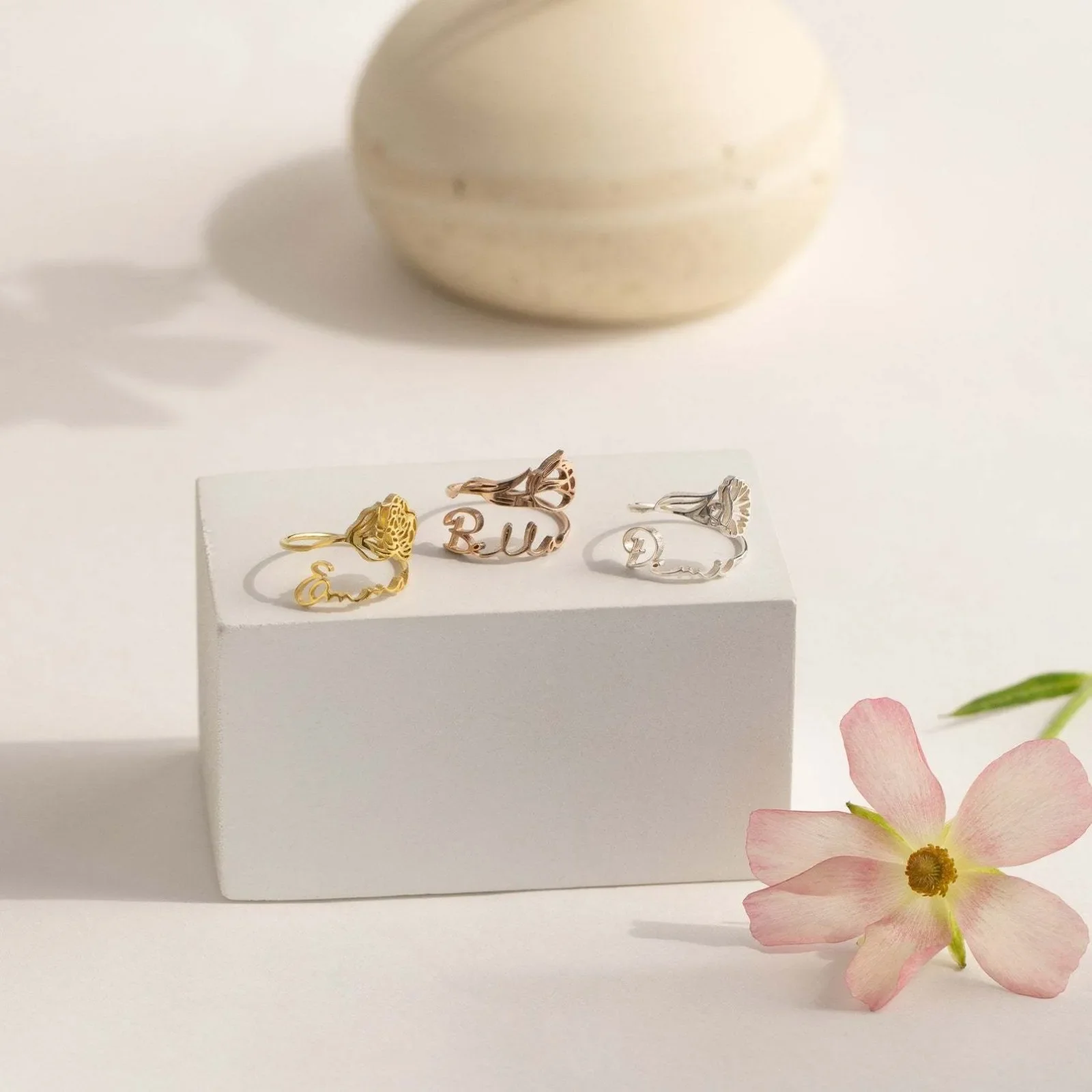 

Customized Stainless Steel Birthstone Flower Ring - Jewelry for women - Minimalist fashionable design - Durable, everyday wear