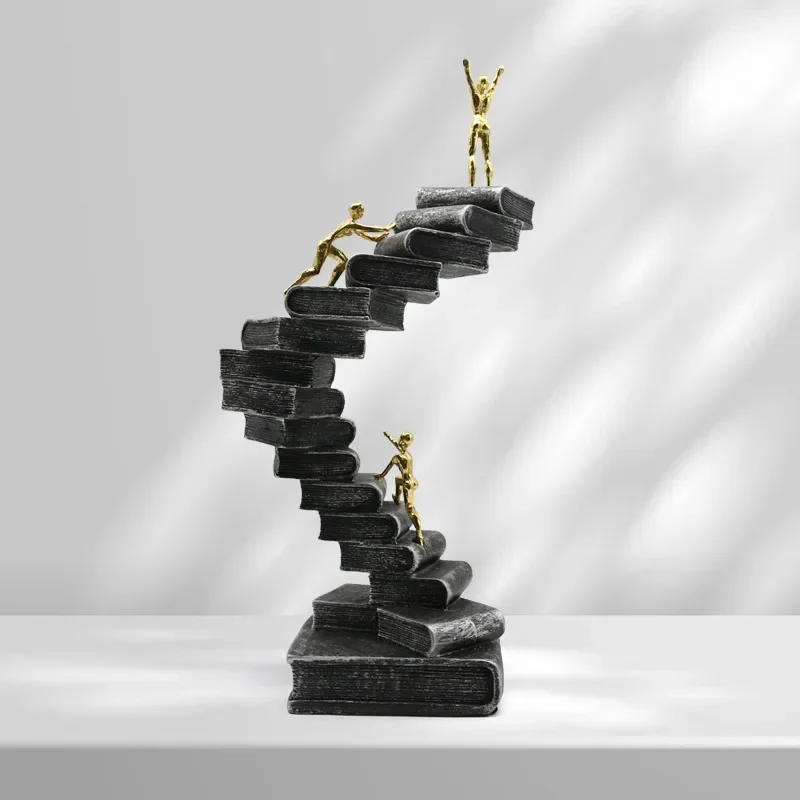 Creative Home Decor Books Stairs Character Figurine Sculptures Living Room Study Desktop Wine Rack Ornaments Resin Crafts Statue