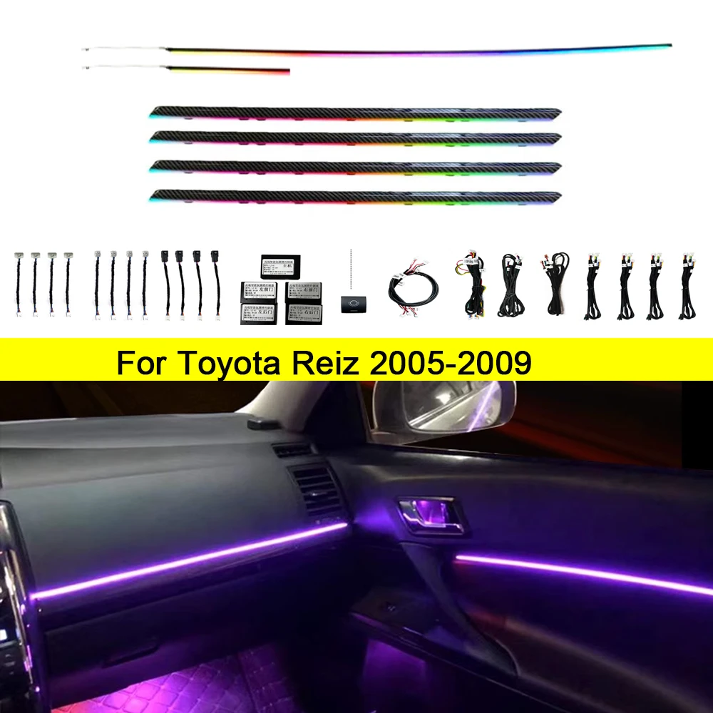 

Светодиодная центральная лампа управления, окружающее освещение для Toyota Reiz 2005 2006-2016, 2017, 64 цвета, специальный атмосферный светильник из углеродного волокна