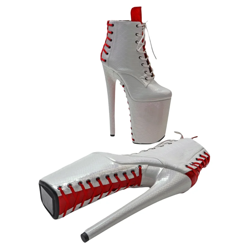 Leecabe  23CM/9inches  Snake PU mix color  ankle boots Trend fashion party Heels stripper platform High heel Pole Dance boots