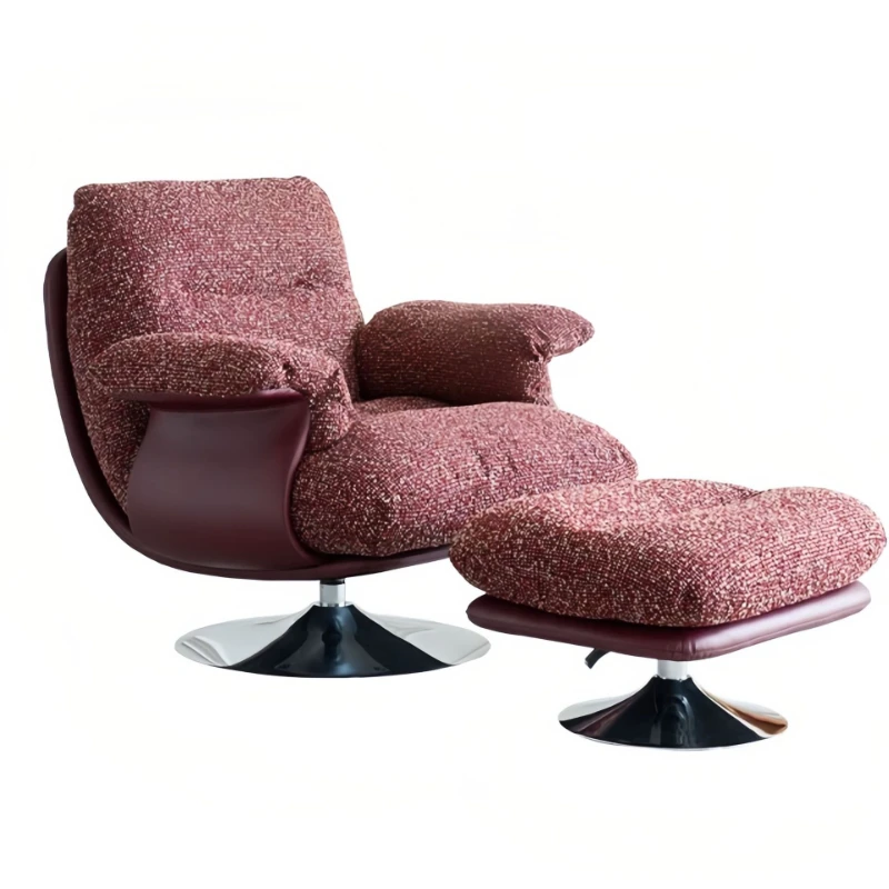 

Italian minimalist leather sofa chair cotton and linen removable and washable retro single chair down super comfortable rotating