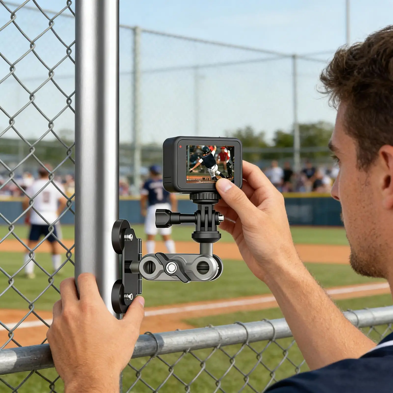 Fence Mount For Phone Magnetic Portable Smartphone Cradles Action Cameras Fence Post Holder For Recording Football Basketball