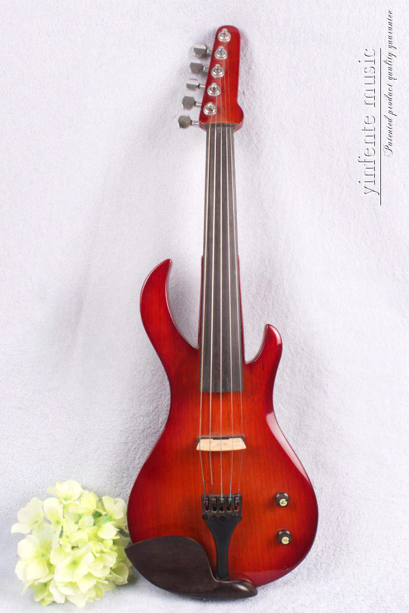 5 String RED   Electric Violin New 4/4 Flame guitar shape Solid wood Powerful Sound EV20-7