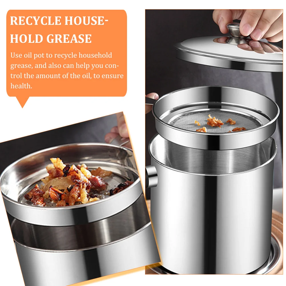 

Stainless Steel Filter Pot Container With Strainer For Kitchen Large Reusable Oil Storage Container Bacon Grease Holder Coconut