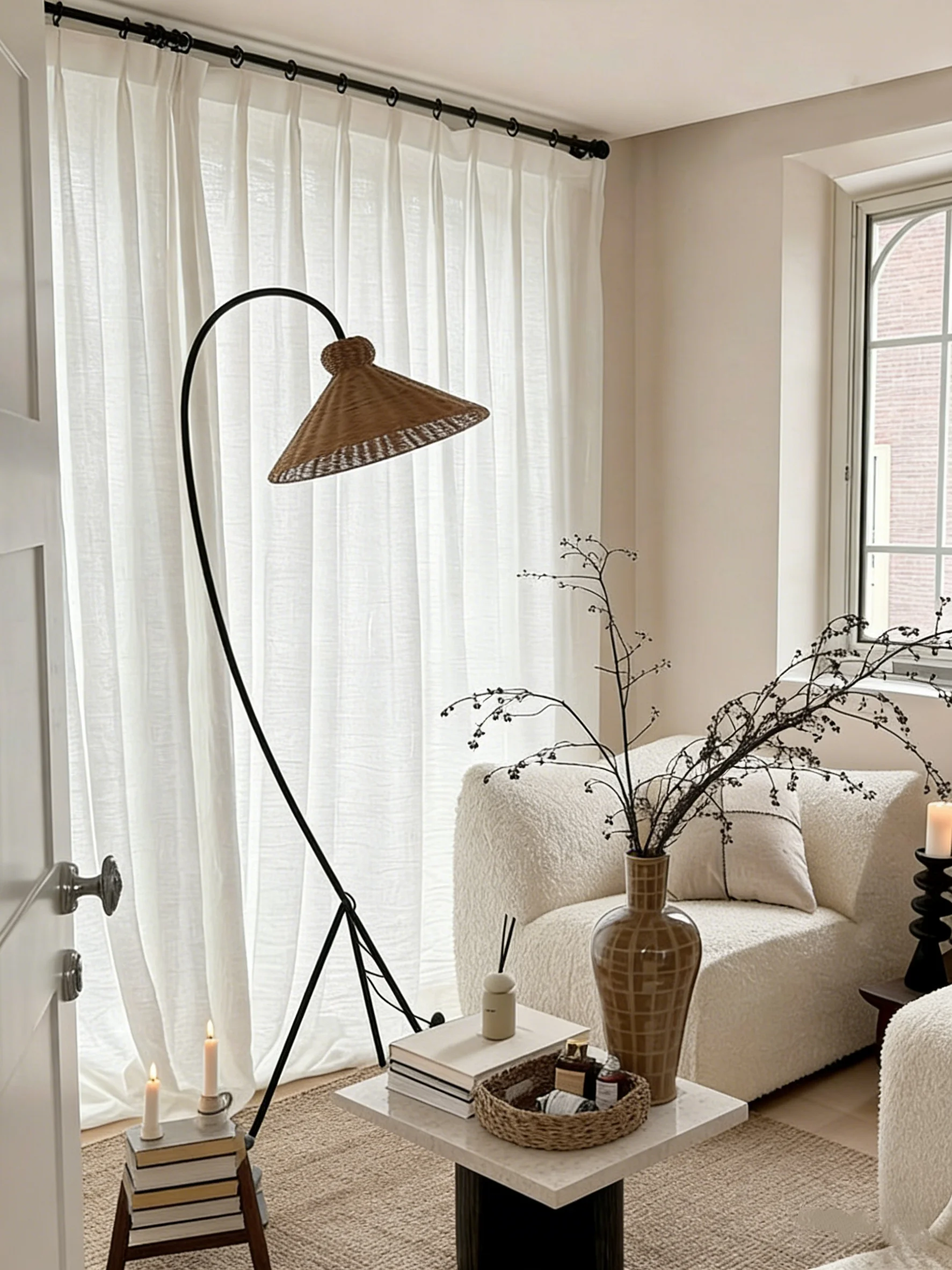 Rattan Floor Lamp, Living Room Sofa, French Home Decoration, Vintage Style, Fishing Lamp, Standing Floor Lamp for Dining Room