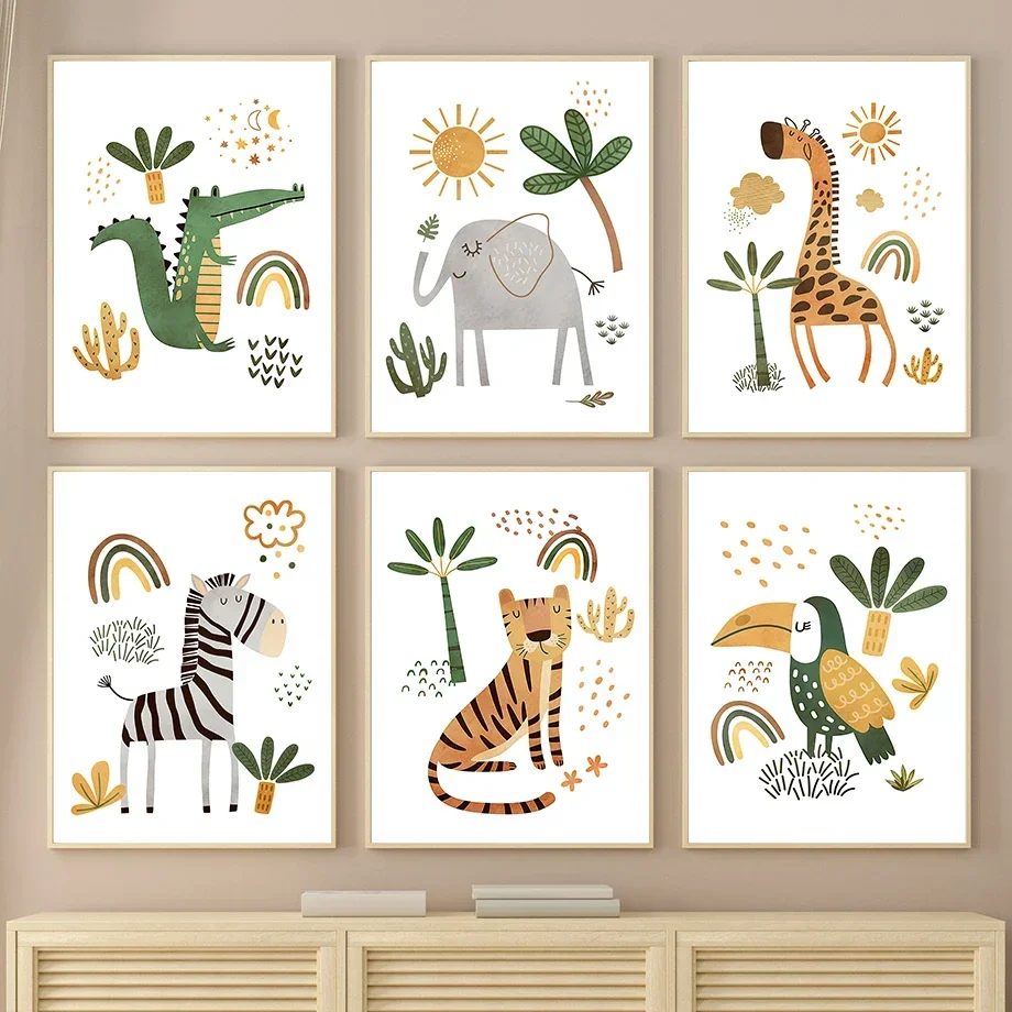 Baby Nursery Plants - （2D Canvas painting） Giraffe Elephant Tiger