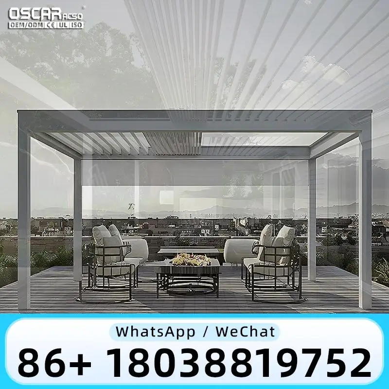 

Retractable Electric Motorized Aluminium Louvered Roof for Outdoor Waterproof Use in Gardens Patios Backyards pergola