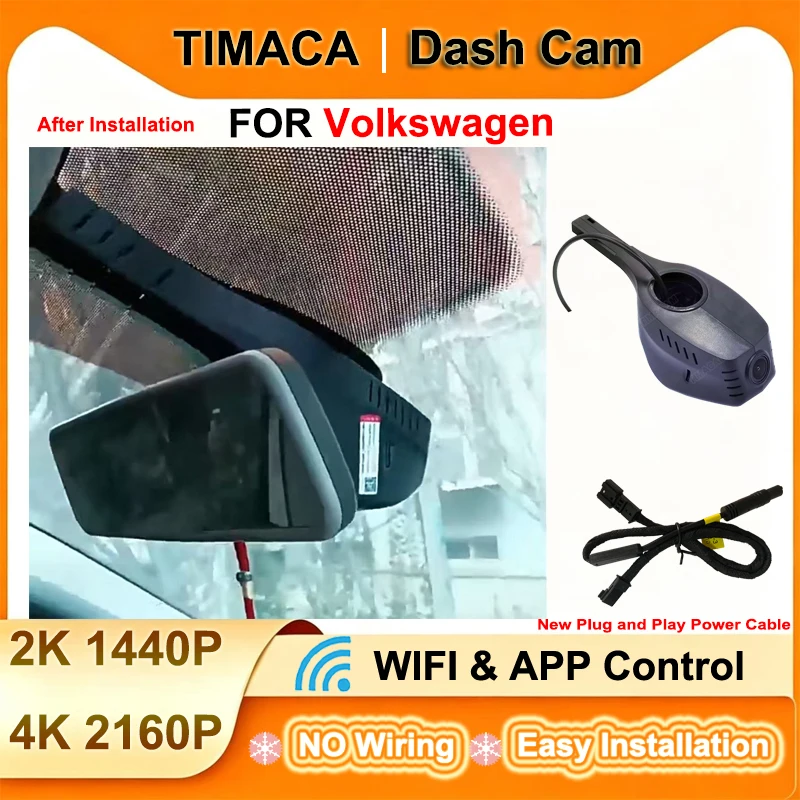 TIMACAM for Volkswagen VW Passat Tiguan golf polo Atlas Taigo Jetta T-Roc Touareg Canddy Nivus Arteon Dash Cam 2K4K Wifi Car DVR