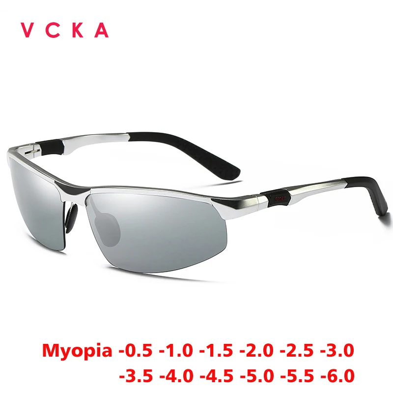 

VCKA Half Frame Myopia Men Drive Polarized Sunglasses Aluminum Magnesium Women Sports Custom Prescription Goggles -0.5 to -6.0