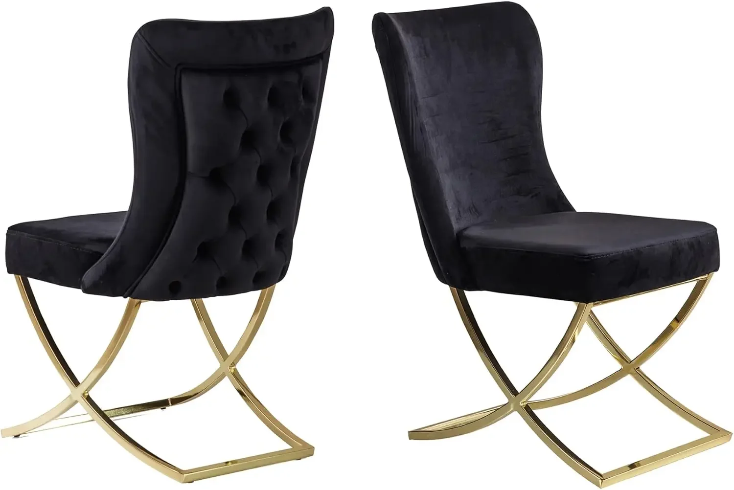 Dining Chair, Set of 2, Black With Gold Legs