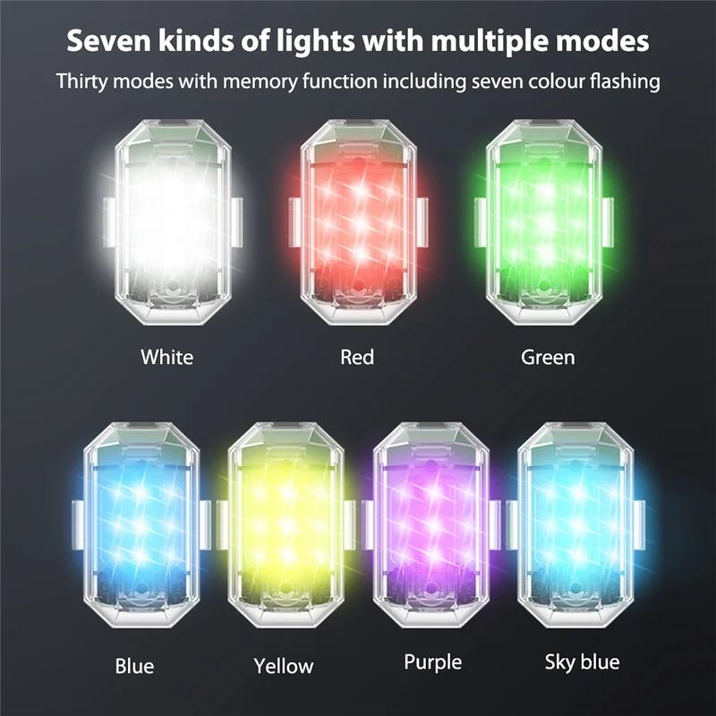 4Pcs Wireless Remote Control LED Strobe Light for Car Motorcycle Bike 7 Colors Anti-Collision Flash Warning Lamp