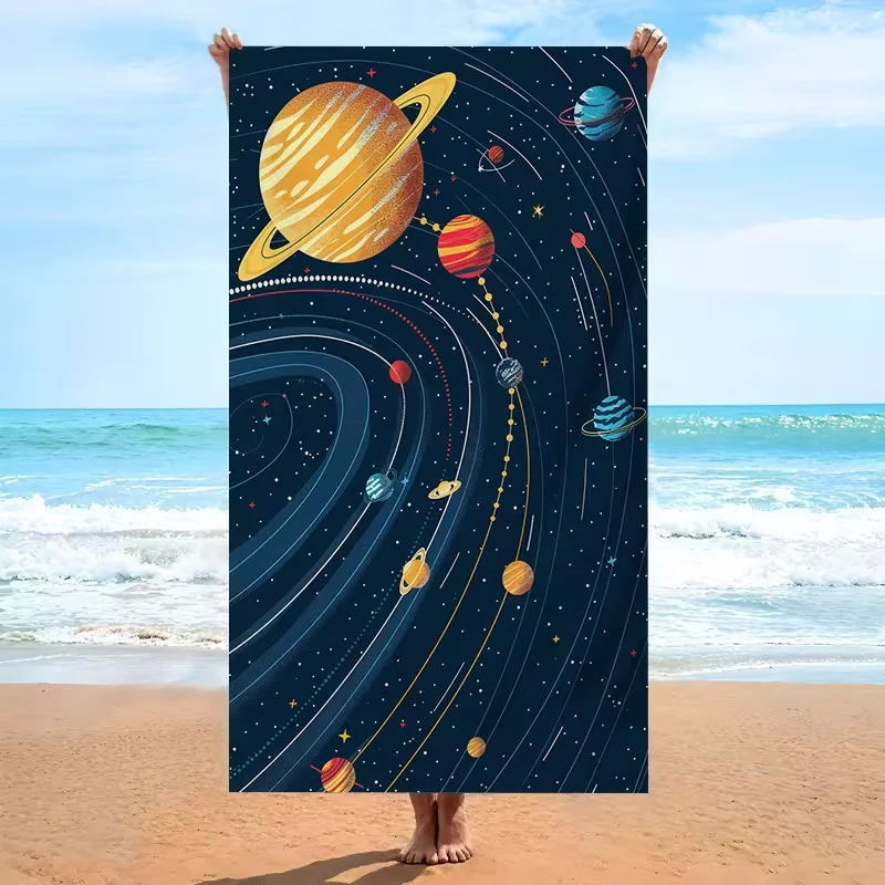 Space Galaxy Planet Print Beach Towel Absorbent Quick Dry Sandproof Towel Cosmic Solar System Starry Night Print Summer Towel