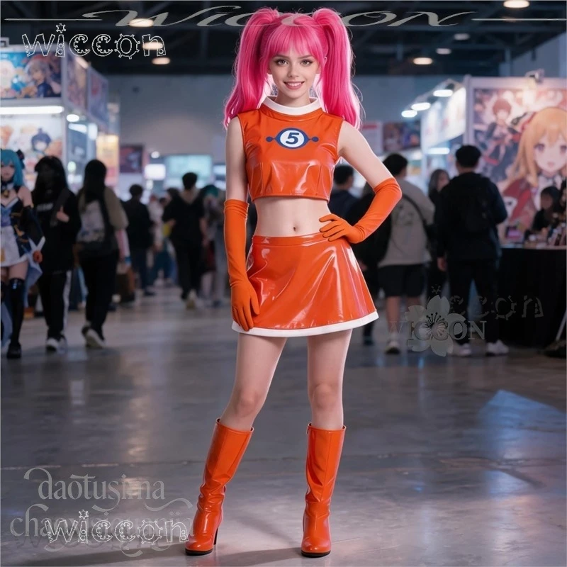 cosplays-space-channel-5-ulala-cheerleading-set-–-orange-sleeveless-top-mini-skirt-halloween-y2k-cosplay