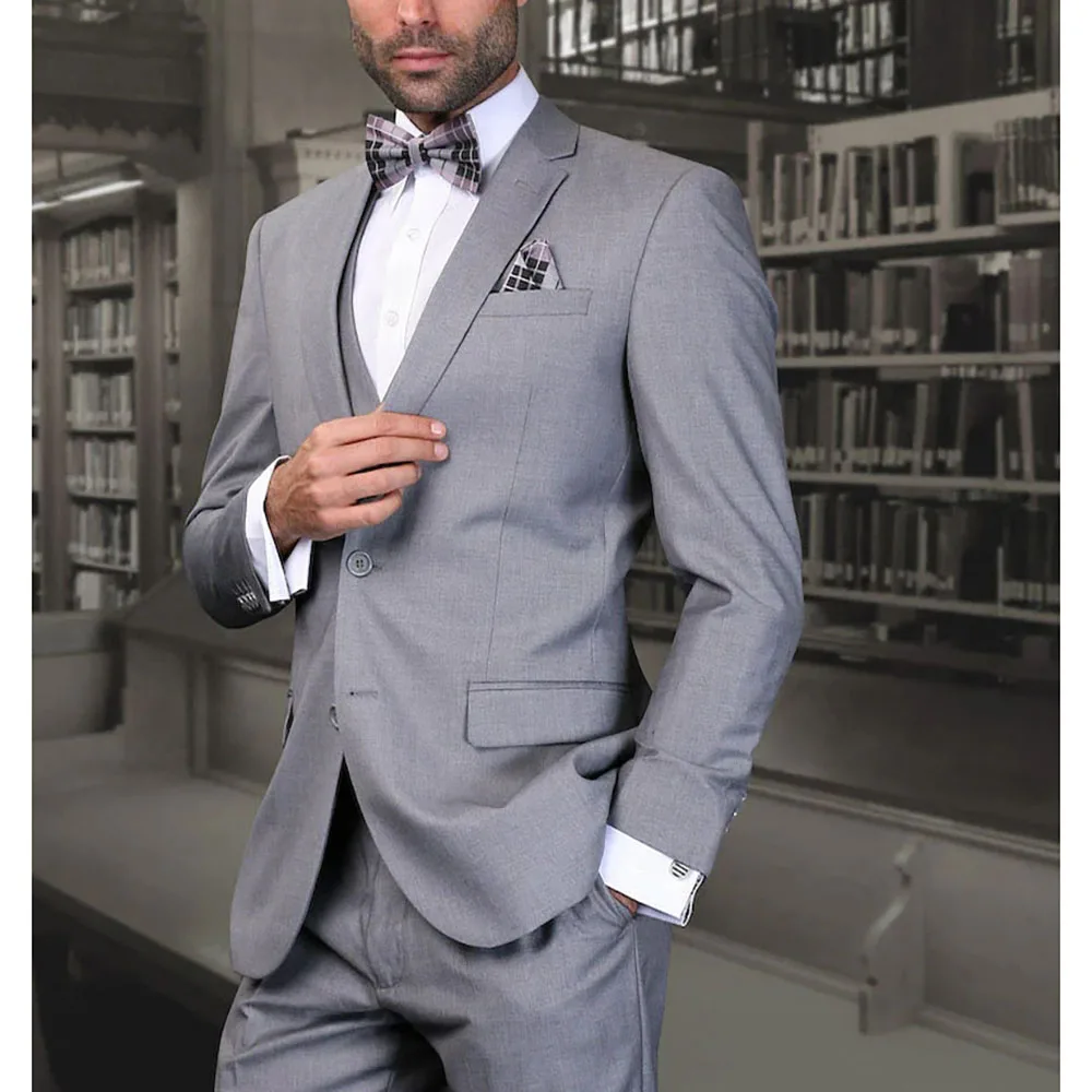 

Tailor Slim Fit Suits for Men Single Breasted Notch Lapel Jacket Smart Casual Business Office Work 3 Piece Blazer Pants Vest Set