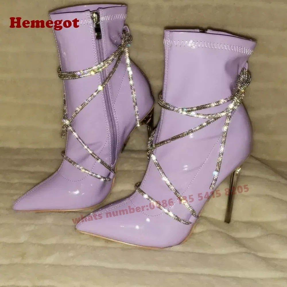 

Purple Cross Strappy Ankle Boots Pointy Toe Side Zipper Stiletto Heels Women's Boots 2025 New Arrival Elastic Boots Luxury Sexy