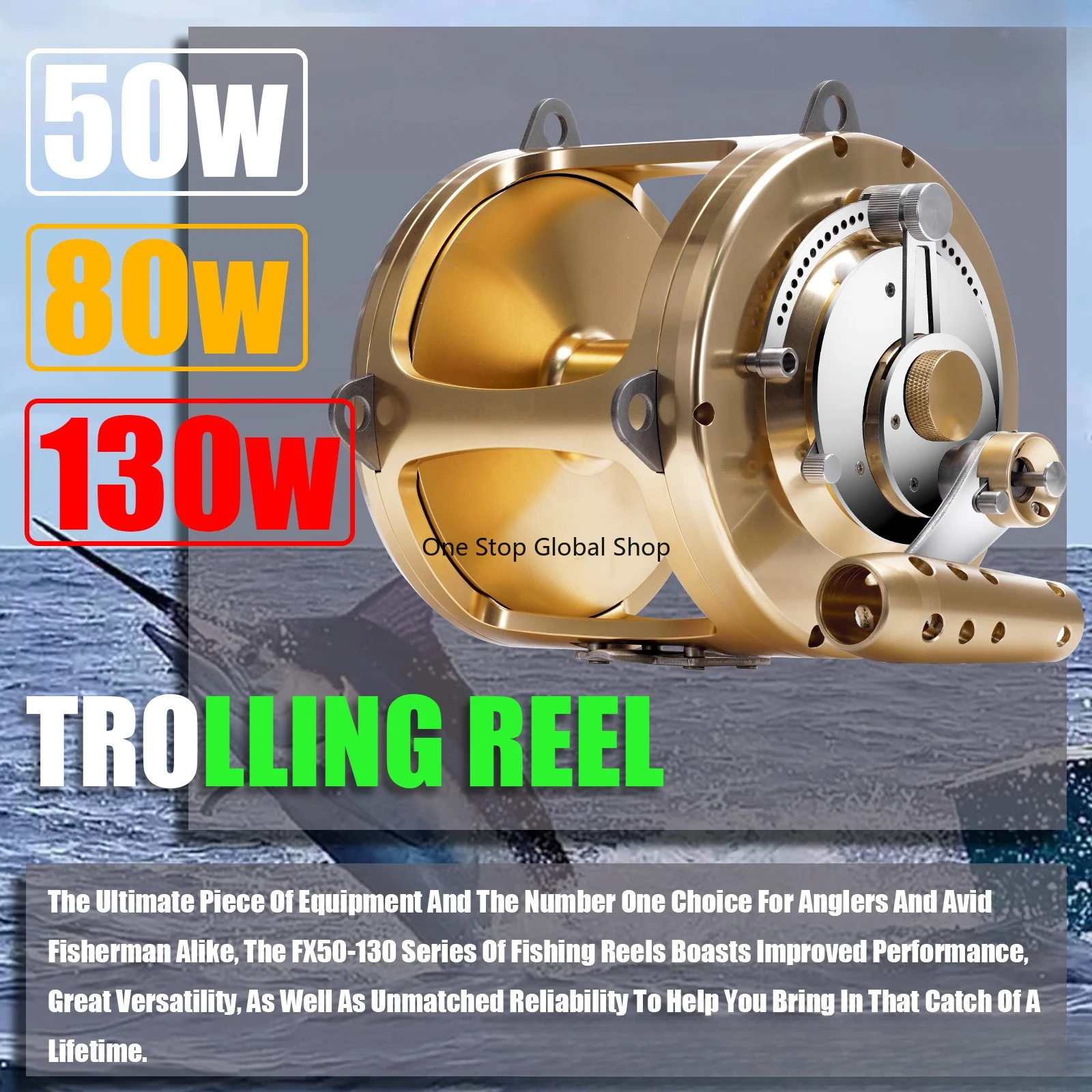 Ocean Boat Drum Fishing Reel Big Game Trolling Reel and Rod Combo for Saltwater