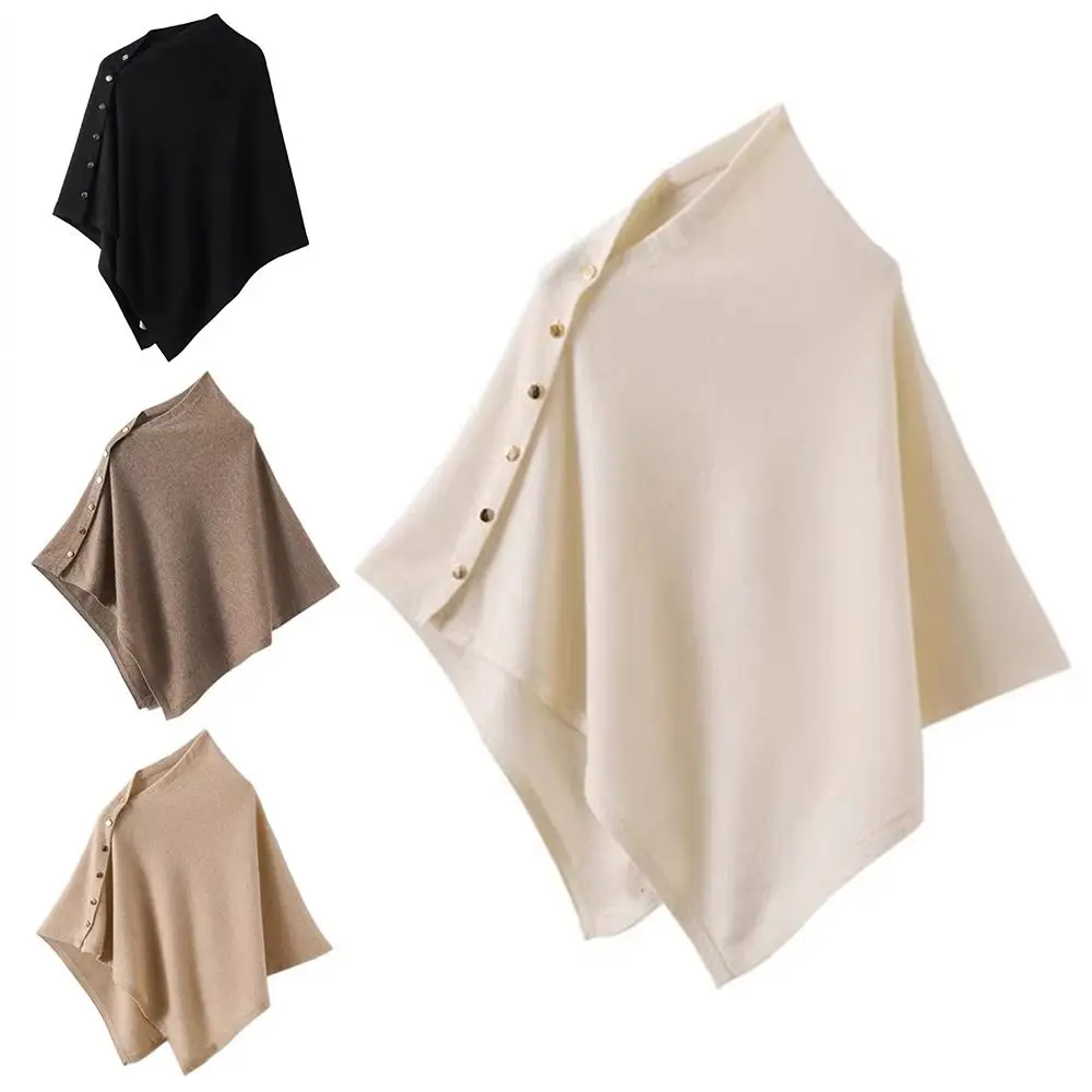Nowa pashmina z guzikami, gruby, ciepły, dzianinowy poncho, nieregularny, swobodny top na ramię, jesień-zima