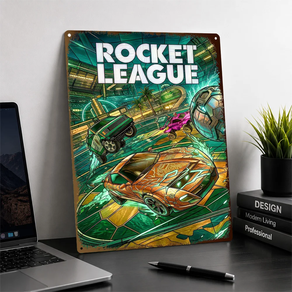 Rocket League Cars And Ball Aluminum Poster Personalized Metal Sign Bold Epic Battle Character Wall Art Belongs In Gaming Dens