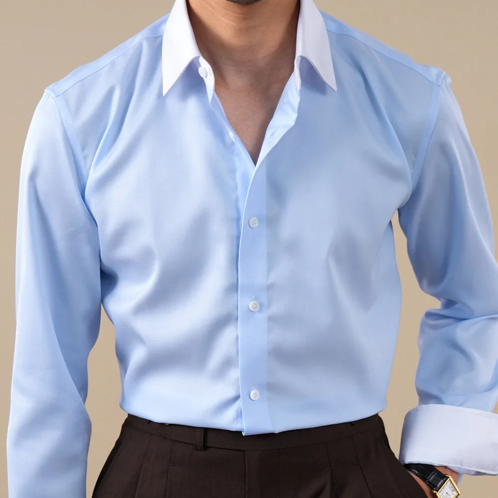 100% Cotton Shirts Men Dress High Quality Italian Collar Shirt For Men Luxury Breathable Business Casual Suitable Work Commuting