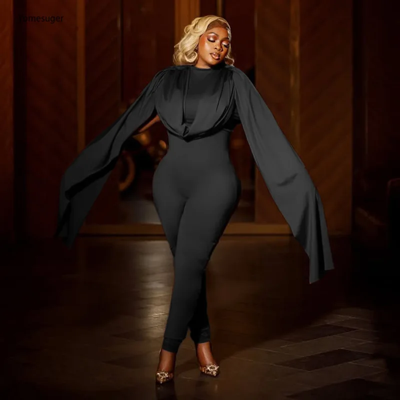 จั๊มสูทคอวีผู้หญิงยี่ห้อ Yomesugar ดีไซน์ผูกโบว์เซ็กซี่ แขนยาว ซิปหลัง ทรงเข้ารูป แฟชั่นชุดรอมเปอร์สำหรับงานปาร์ตี้และคลับ