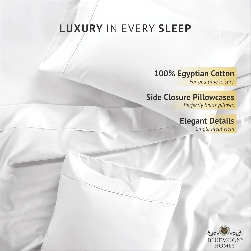 Queen size 1000-draadt beddengoed van Egyptisch katoen van Bluemoon Homes - katoenen lakenset met lange stapel