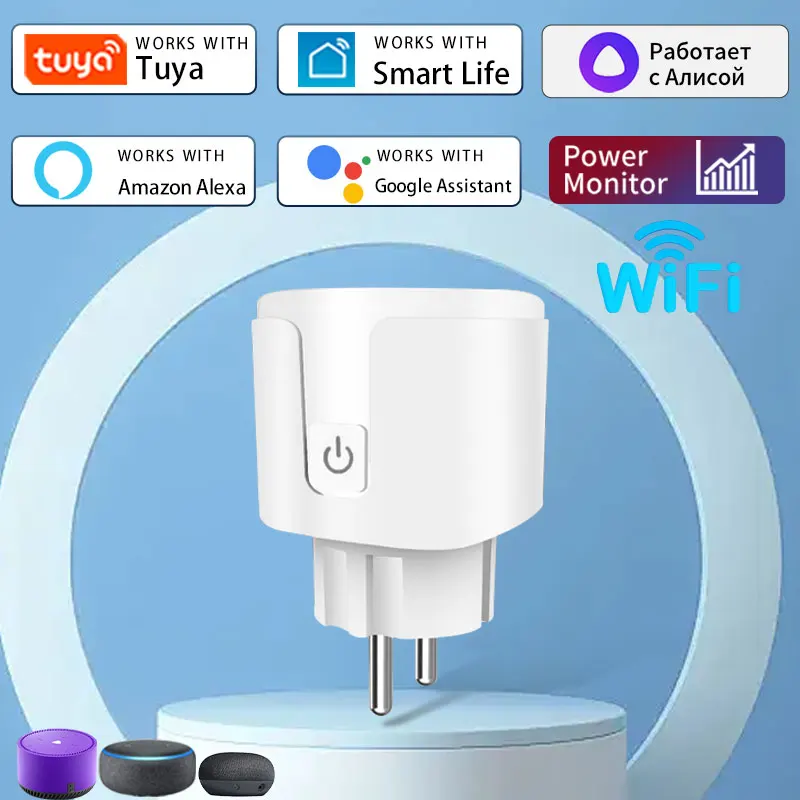 

Умная розетка Tuya 16A 20A EU, умная розетка Wi-Fi с функцией мониторинга мощности, синхронизации Alexa Google Assistant, голосовое управление Alice