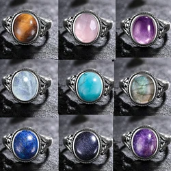 S925 Silver Ring Femme JewelrNatural Moonstone Tiger's Eye Personalized Rings for Women Bijoux Wedding Jewelry Gift
