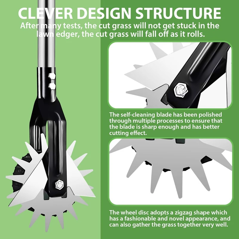 Wheel Rotary Edger, Manual Edger Lawn Tool,Adjustable Length With Sturdy 4-Section Stainless Steel Lawn Edger Tool