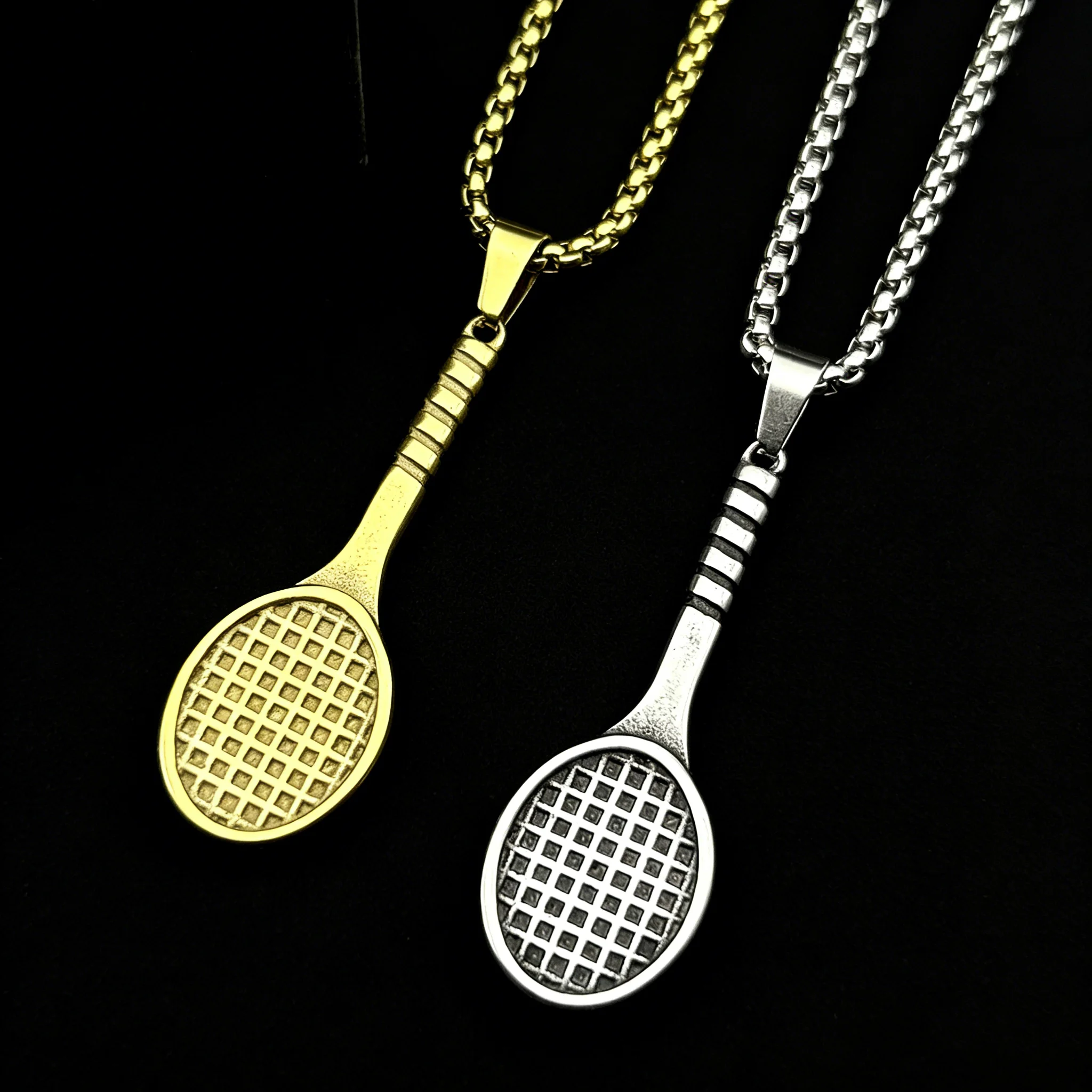 Hiphop Tennis Racket Chain For Women Men Stainless Steel Gold Color Sports Style Male Punk Pendant Necklace Jewelry Gifts