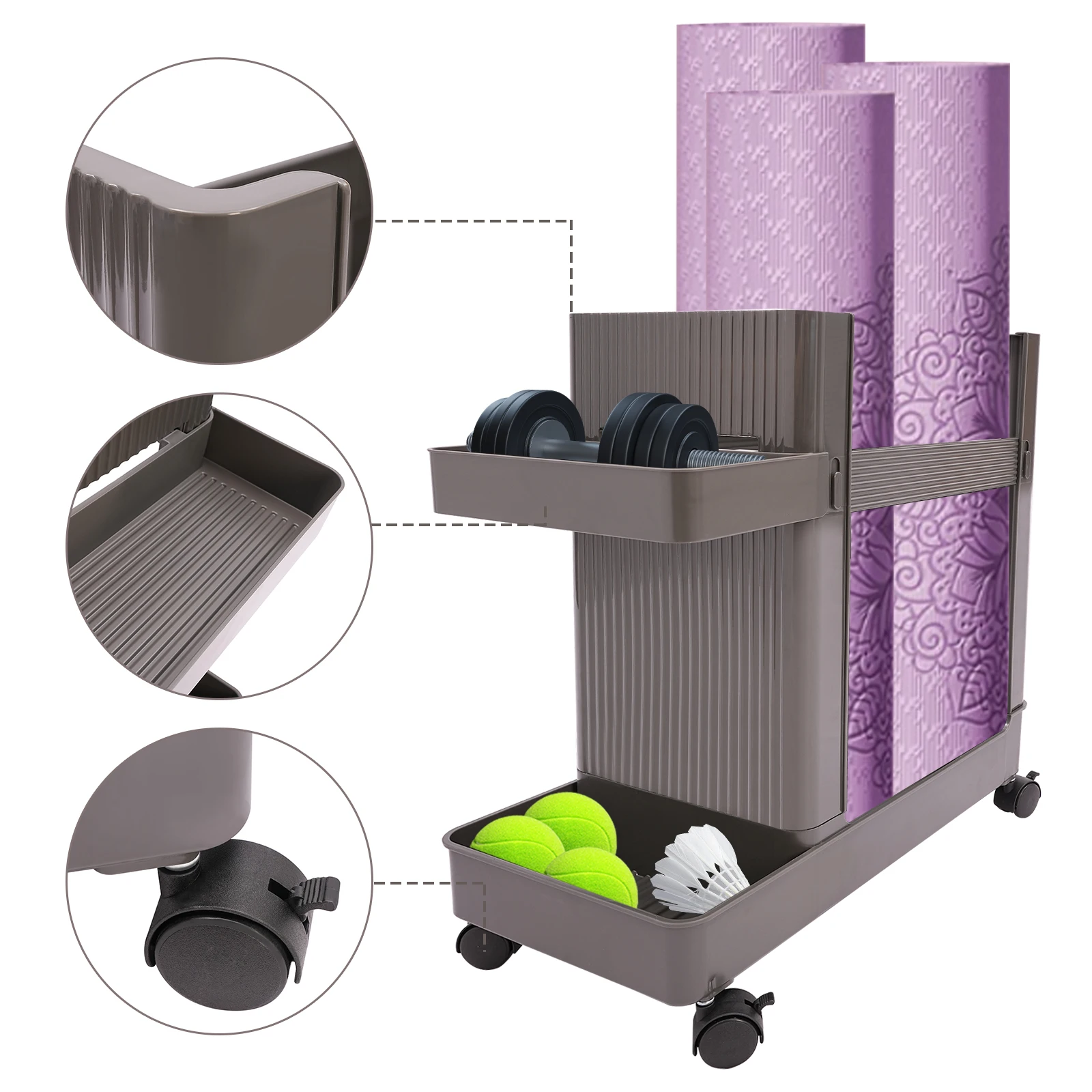 Soporte para pesas, estante pequeño para gimnasio, estante para Yoga, equipo de Fitness, carrito de almacenamiento para pesas, Kettlebell, bandas de resistencia y esterilla de Yoga