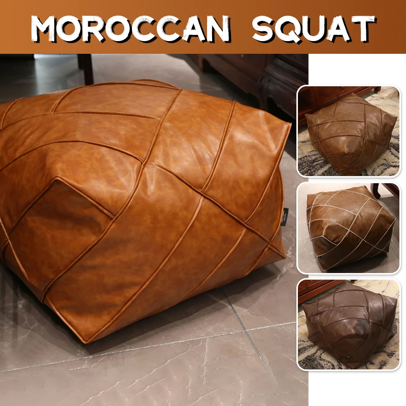 Luxury Soft PU Leather Moroccan Seat Cushion Cover Large Durable Futon Cushion Lazy Sofa Foot Stool Chair Cover Retro Home Decor