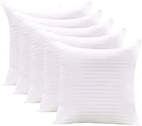 Bed & Sofa Cushion| Indorama Micro Fiber|Vacuum| Soft and Fluffy | Set of 5| White with self Strips (16 x 16 Inches)