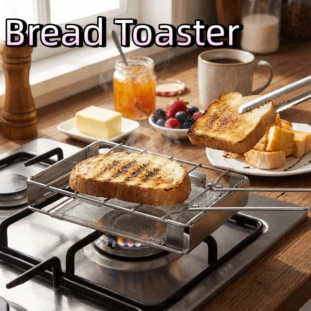 Versatile Stainless Steel Bread Toaster Folding Bread Tray Barbecue Grill Compact Portable Sausage Grilling Rack Outdoor Camping
