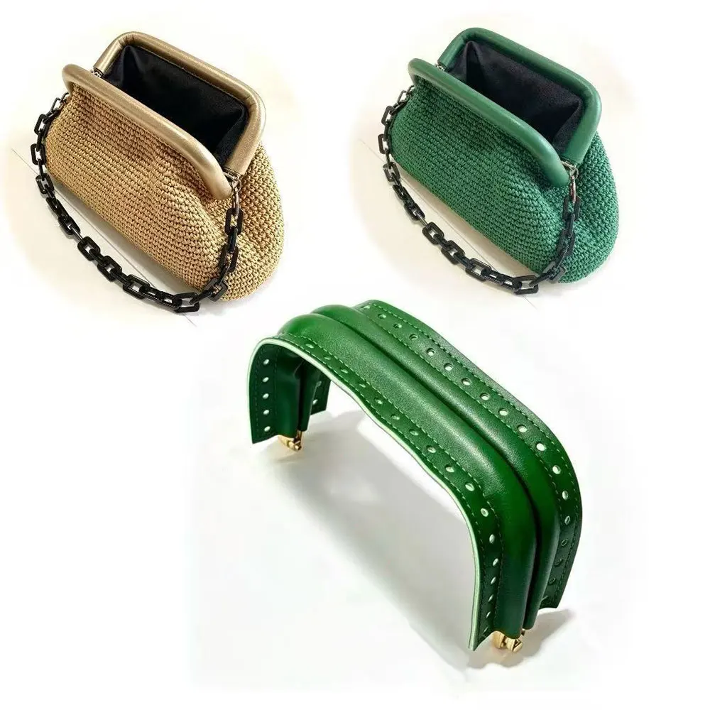 1PC Leather Covered Purse Frame Aluminum Bag Clasp Frame DIY Handbag Making Sewing Craft Replacement Handle Hardware Accessory