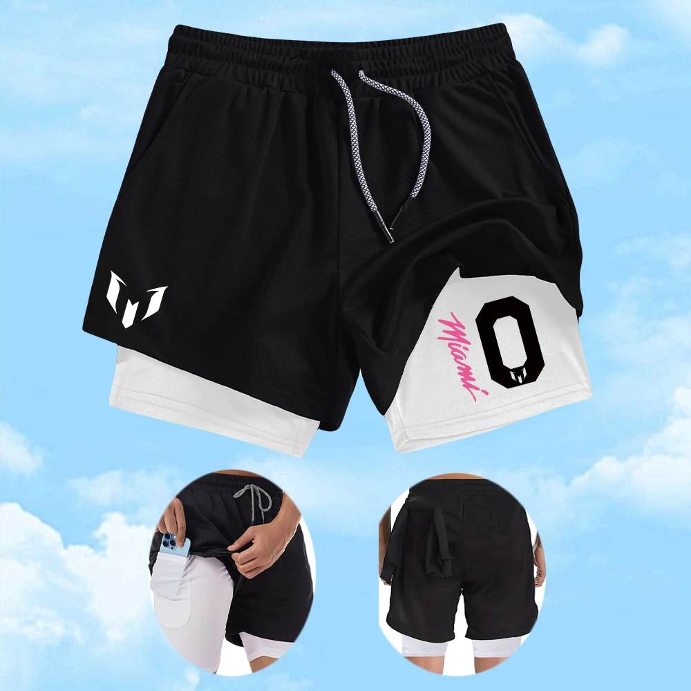 

Men's 2 In 1 No.10 Soccer Print Sports Shorts With Towel Loop High Elastic Fitness Training Pants Outdoor Casual Running Shorts