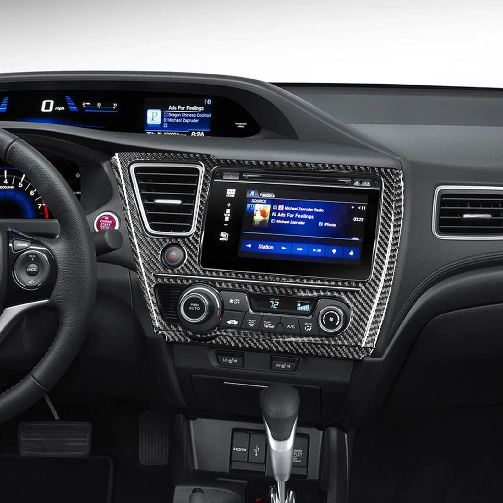 Para Honda Civic 12a generación 12-15, instrumento de fibra de carbono, navegación por radio, panel de ventilación de CD, accesorios para coche, pegatinas embellecedoras