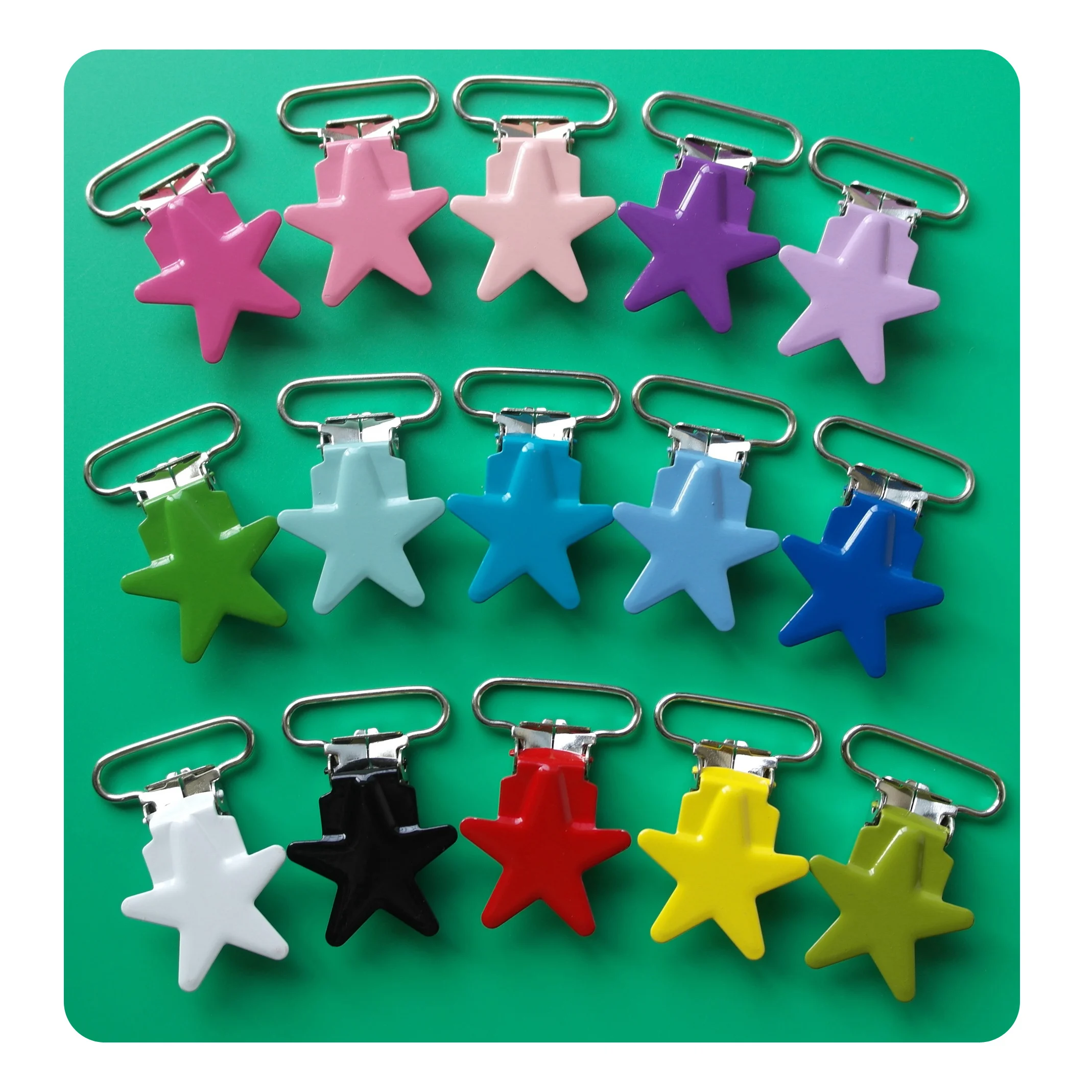 Sutoyuen 80pcs 1'' Inch 25mm Metal Star Pacifier Clips Soother Clasps Suspender Clip Dummy Clip Dummy Baby Pacifier Chain Holder